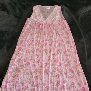 Pink and Green Floral Chemise with Lace Trim